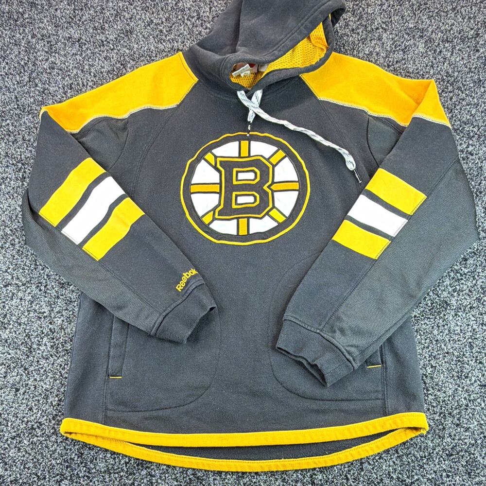 Reebok NHL Boston Bruins Face Off Collection Pullover Hoodie Gray Yellow